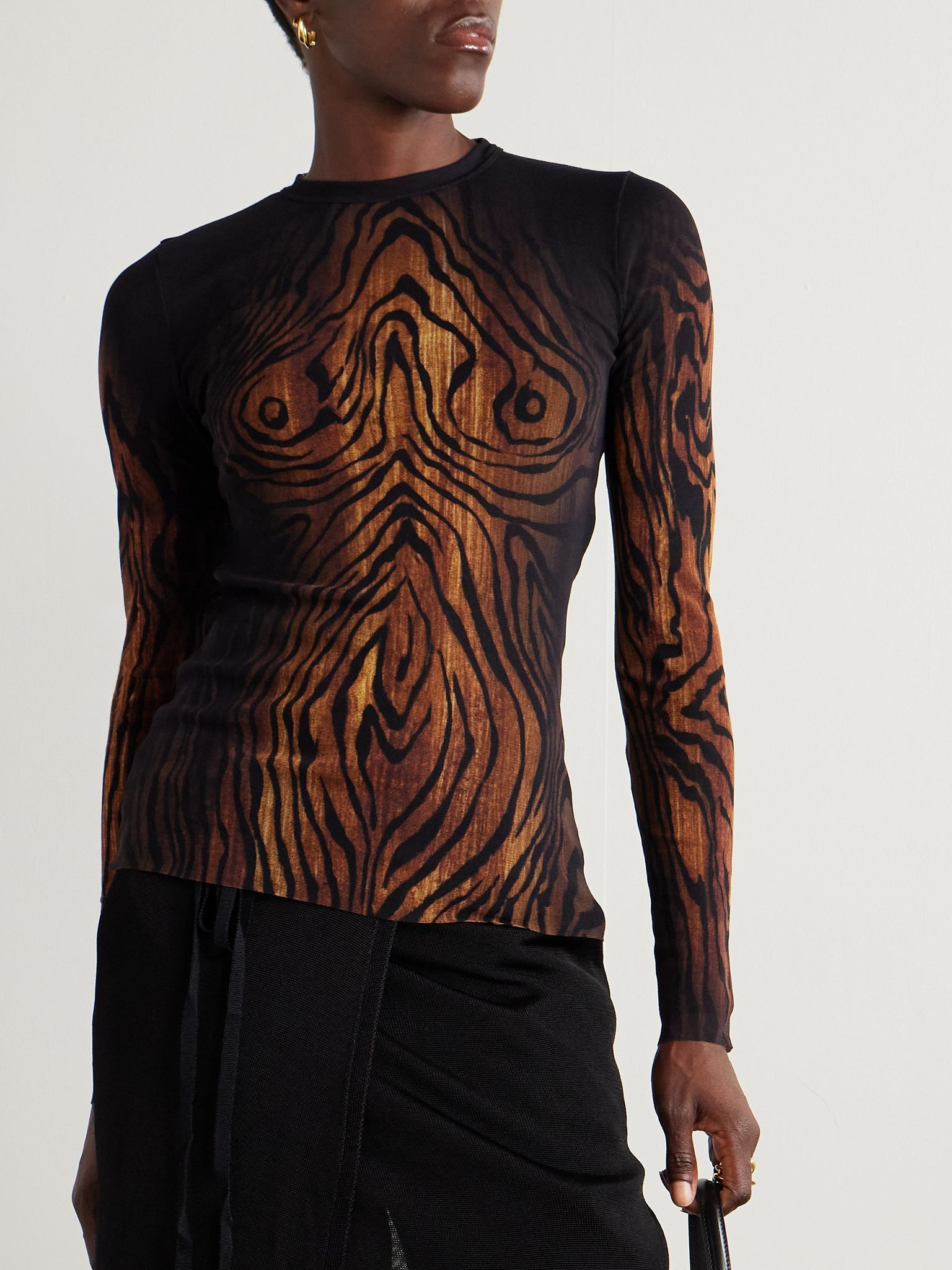 Printed mesh T-shirt Brown - 3