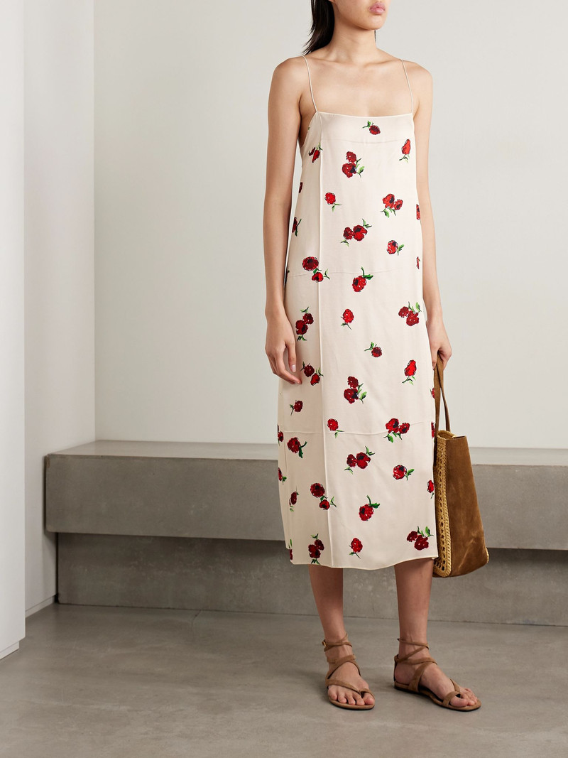 KHAITE Sicily printed satin-twill midi dress Ecru outlook