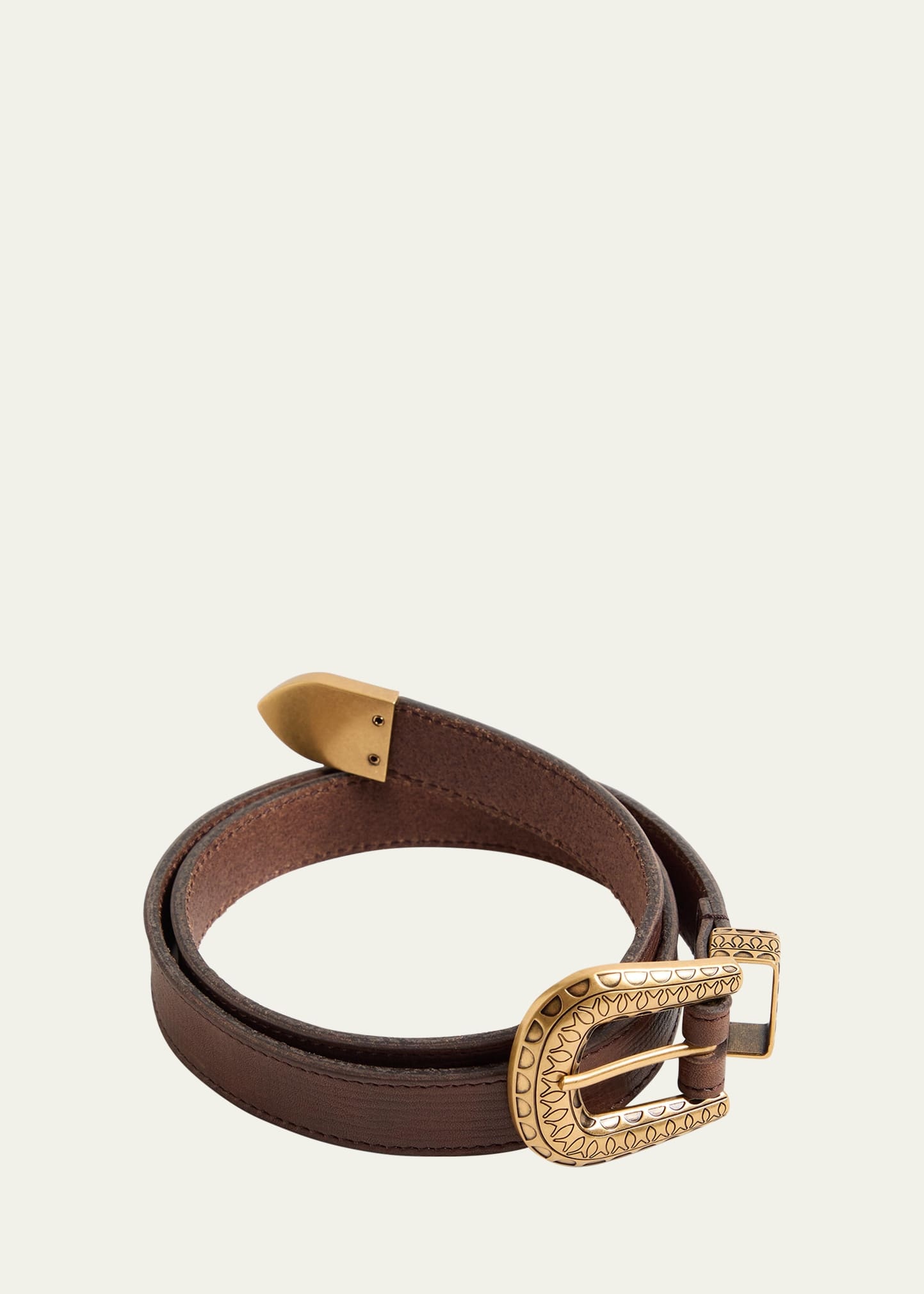 V-Logo Engraved Leather Belt - 1