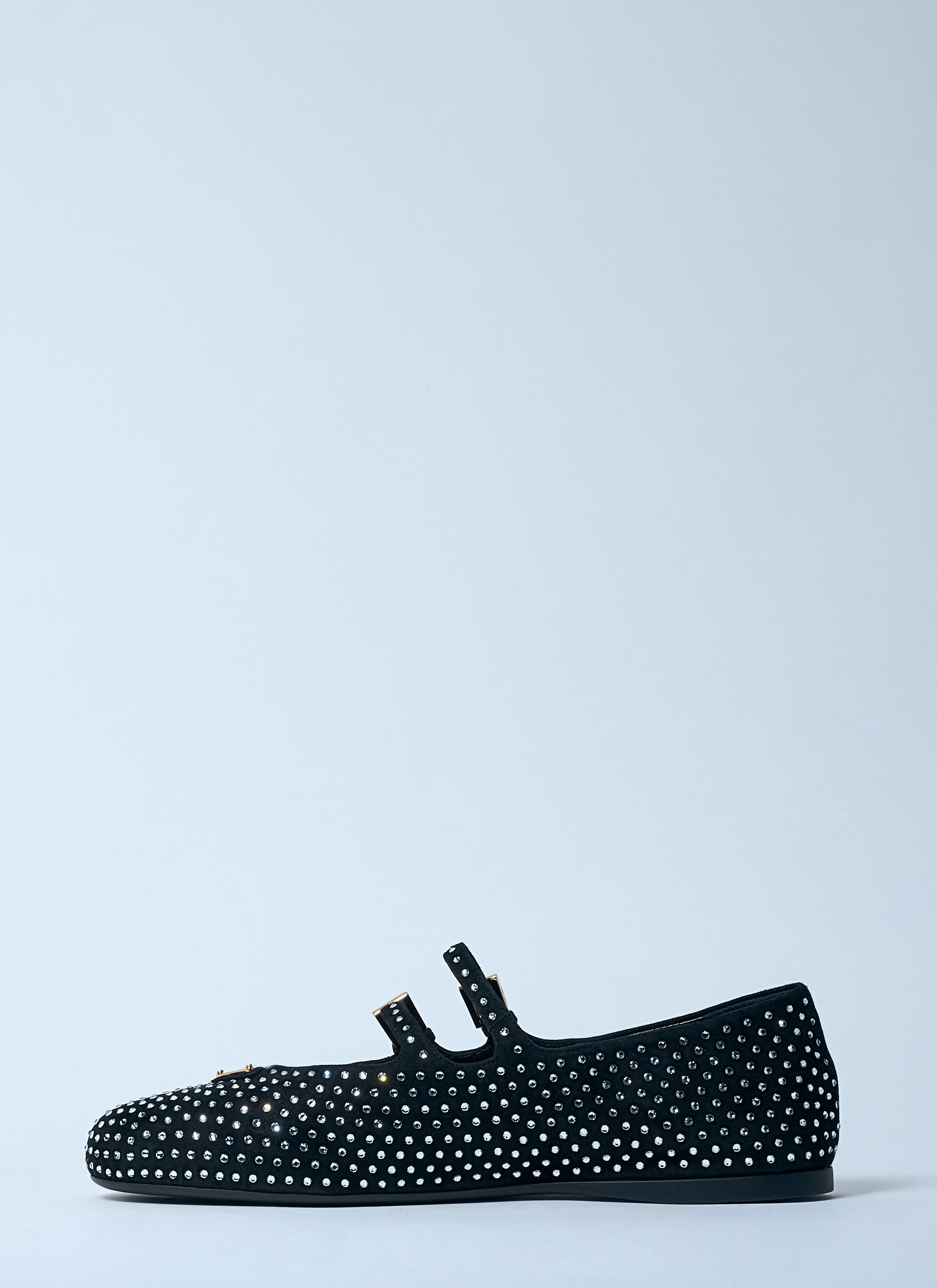 Crystal-Embellished Suede Ballerina Flats - 4