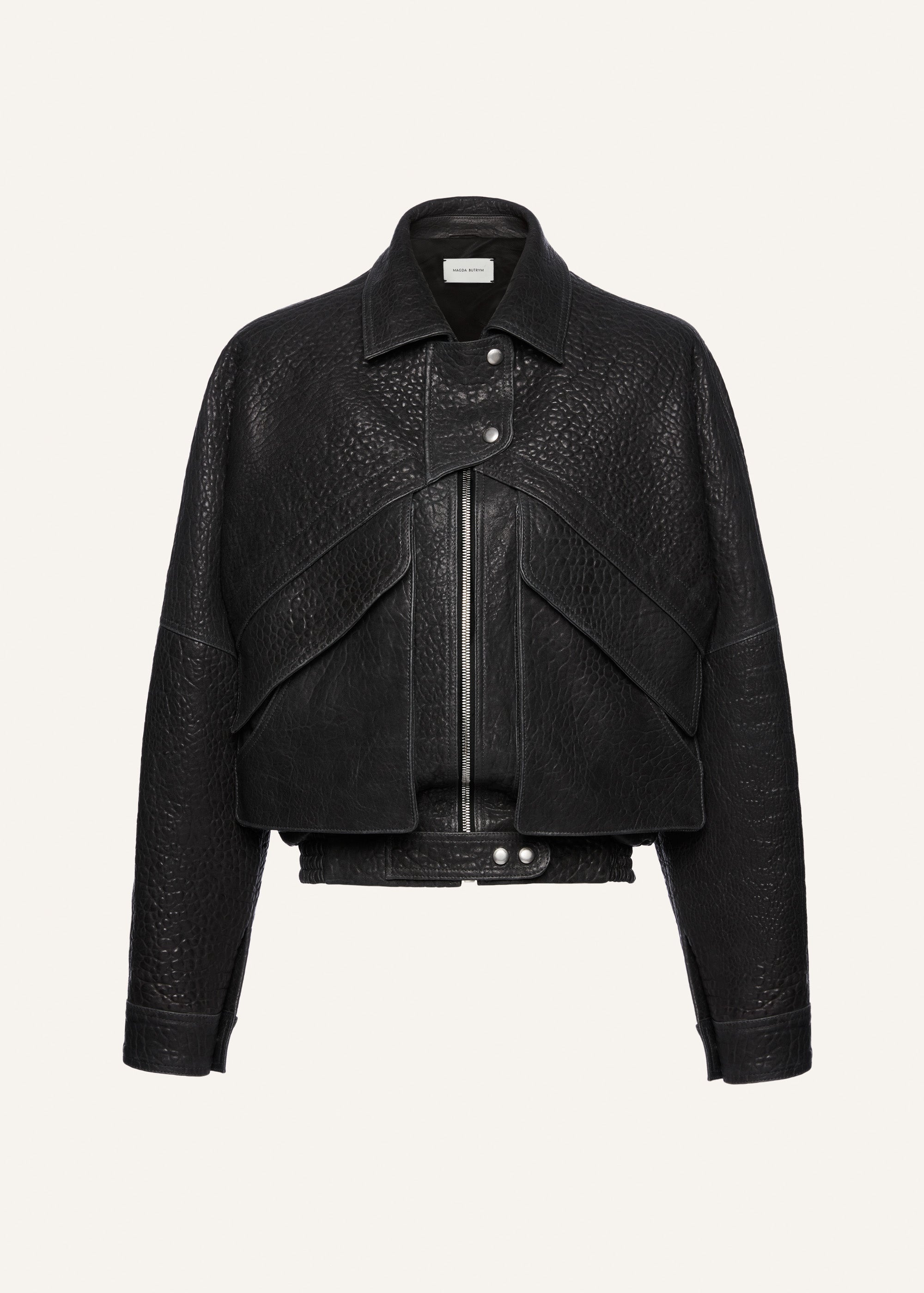 Vintage leather bomber jacket in embossed grey - 1