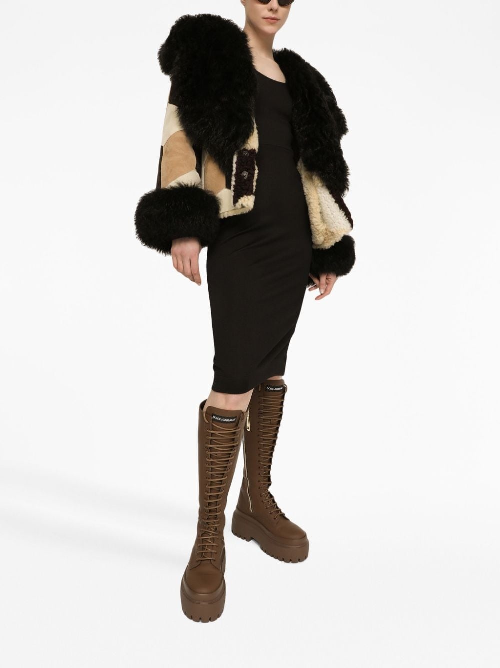 patchwork-design long-sleeve coat - 3