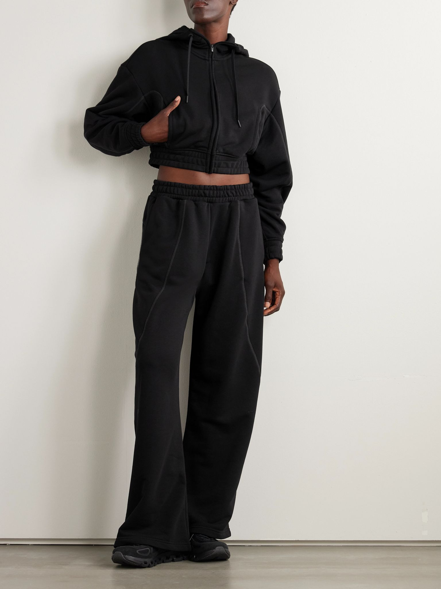 + FKA twigs cropped cotton-blend hoodie Black - 2