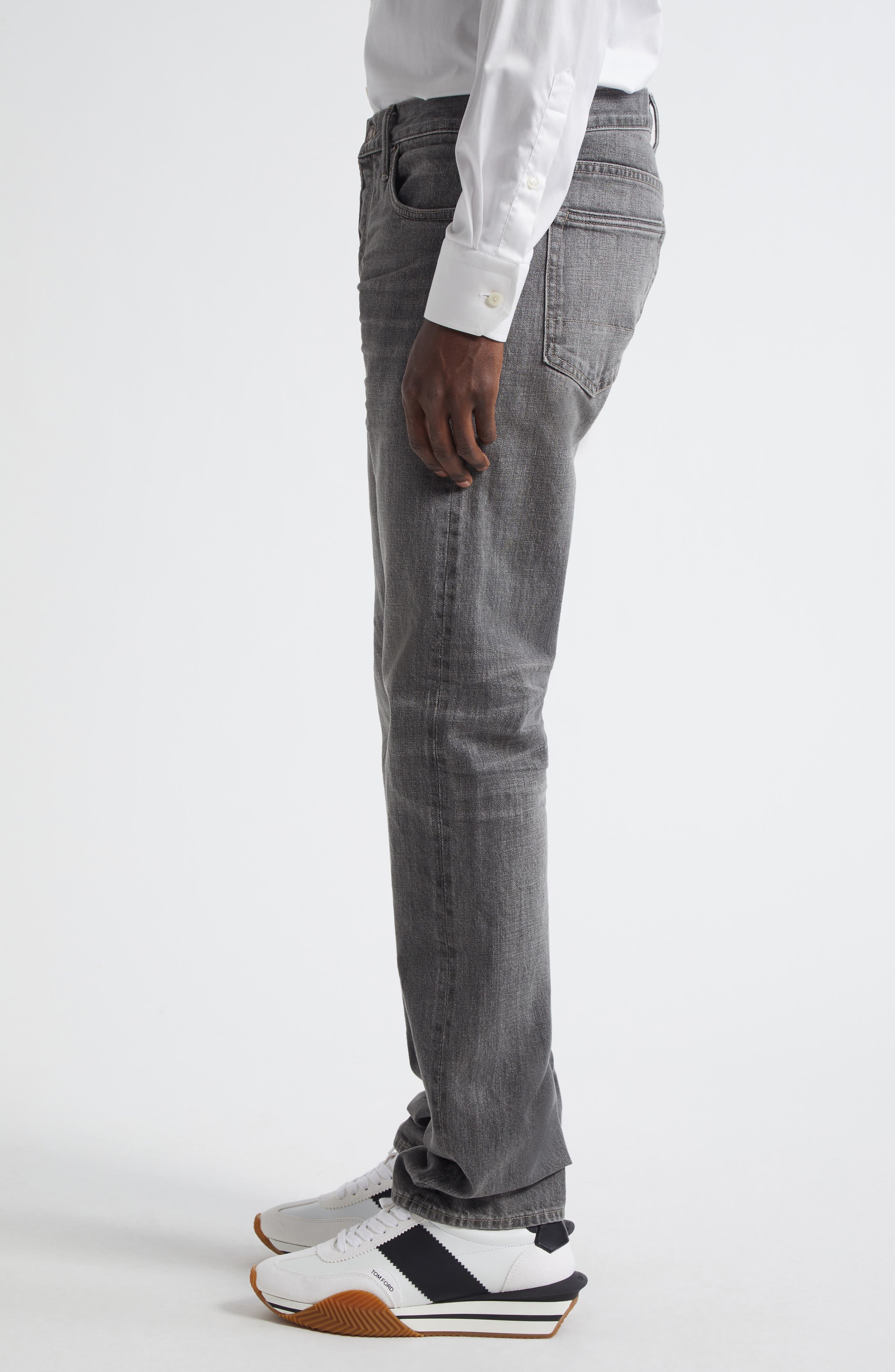 TOM FORD Selvedge Straight Fit Jeans in Ig670 Grey High/Low at Nordstrom - 3