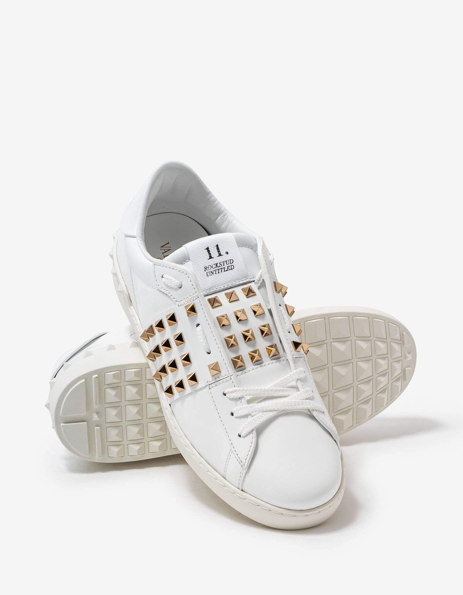 Valentino White & Gold Rockstud Untitled Trainers - 6