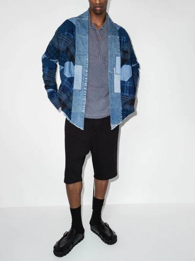 Greg Lauren Diamond patchwork denim shirt jacket outlook