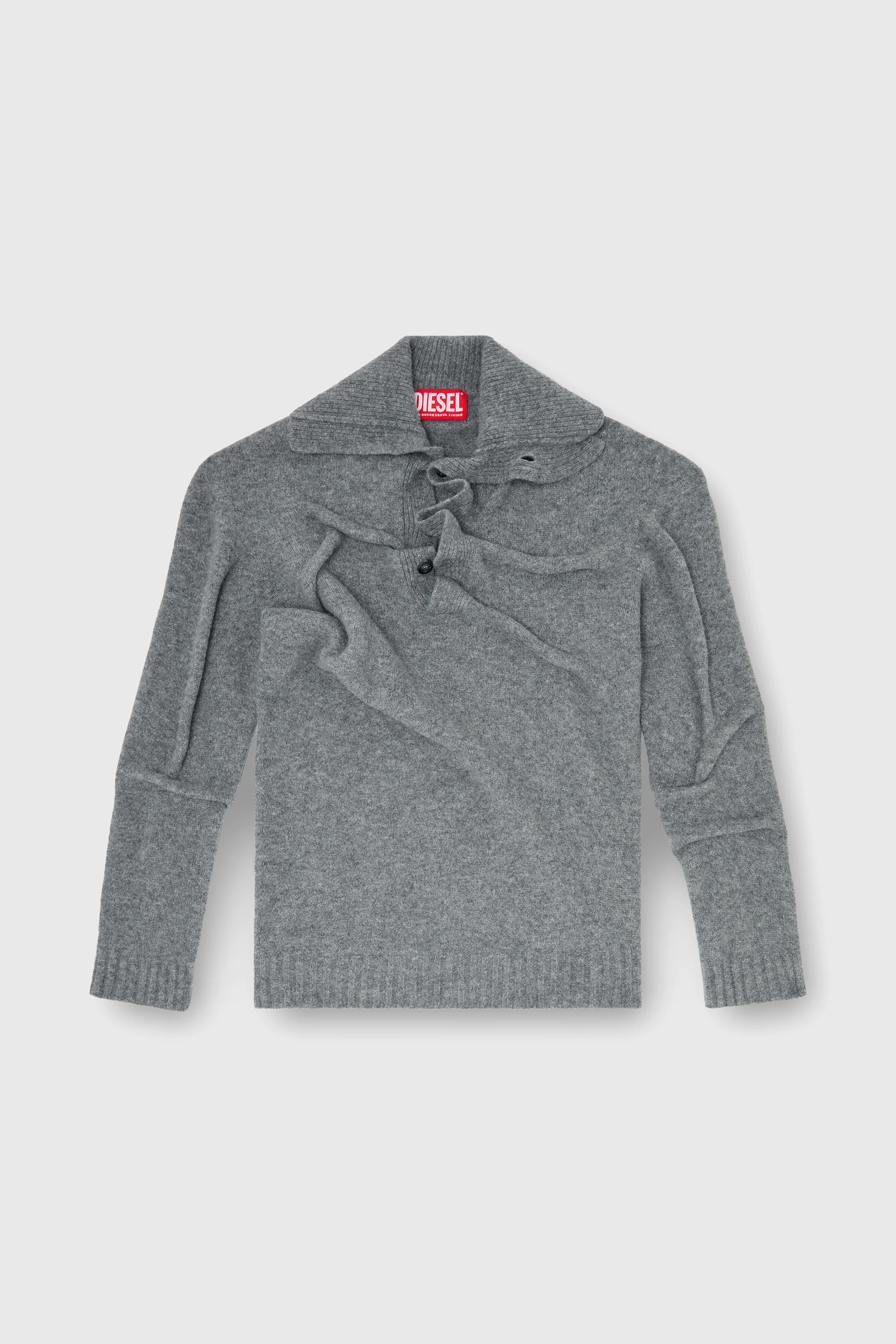 BUTTON-NECK JUMPER IN WRINKLED BOILED KNIT - 1