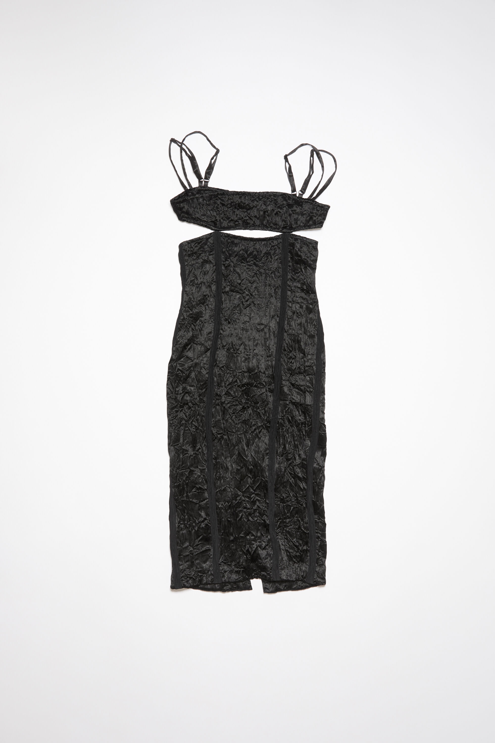 Crinkle satin strap dress - Black - 6