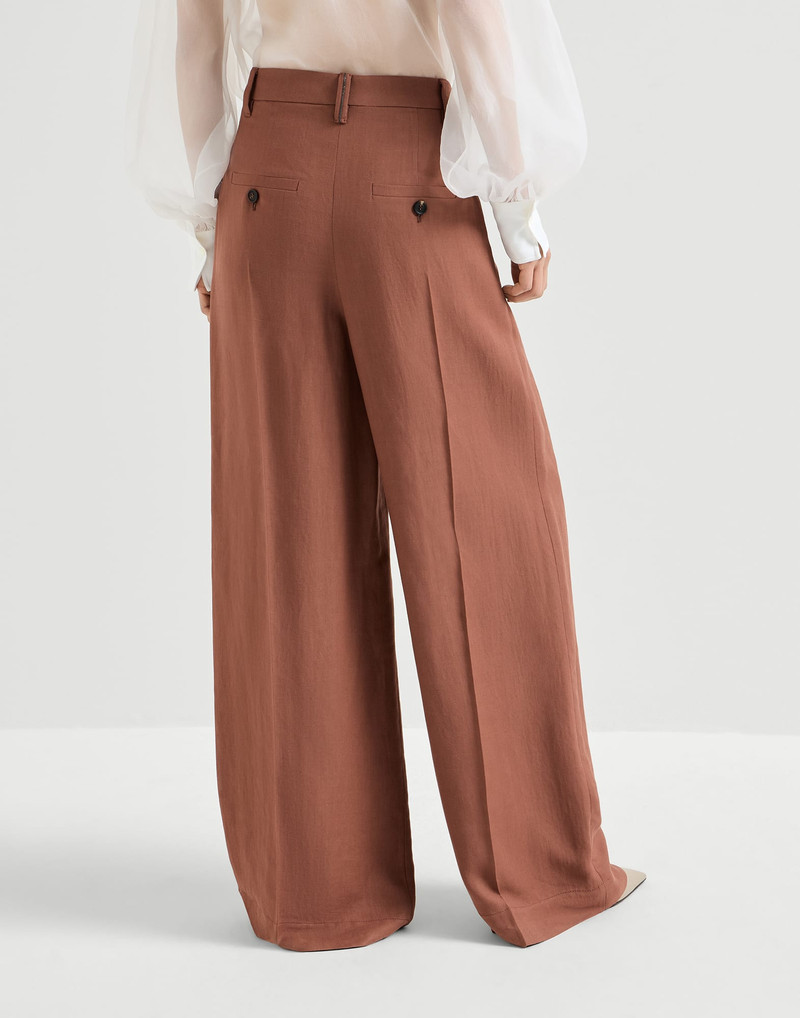 Viscose and linen fluid twill wide trousers with monili 3
