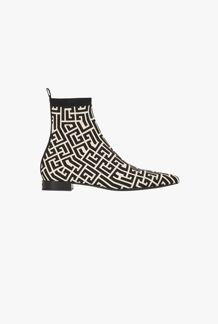Bicolor stretch knit Sacha ankle boots with Balmain monogram - 1