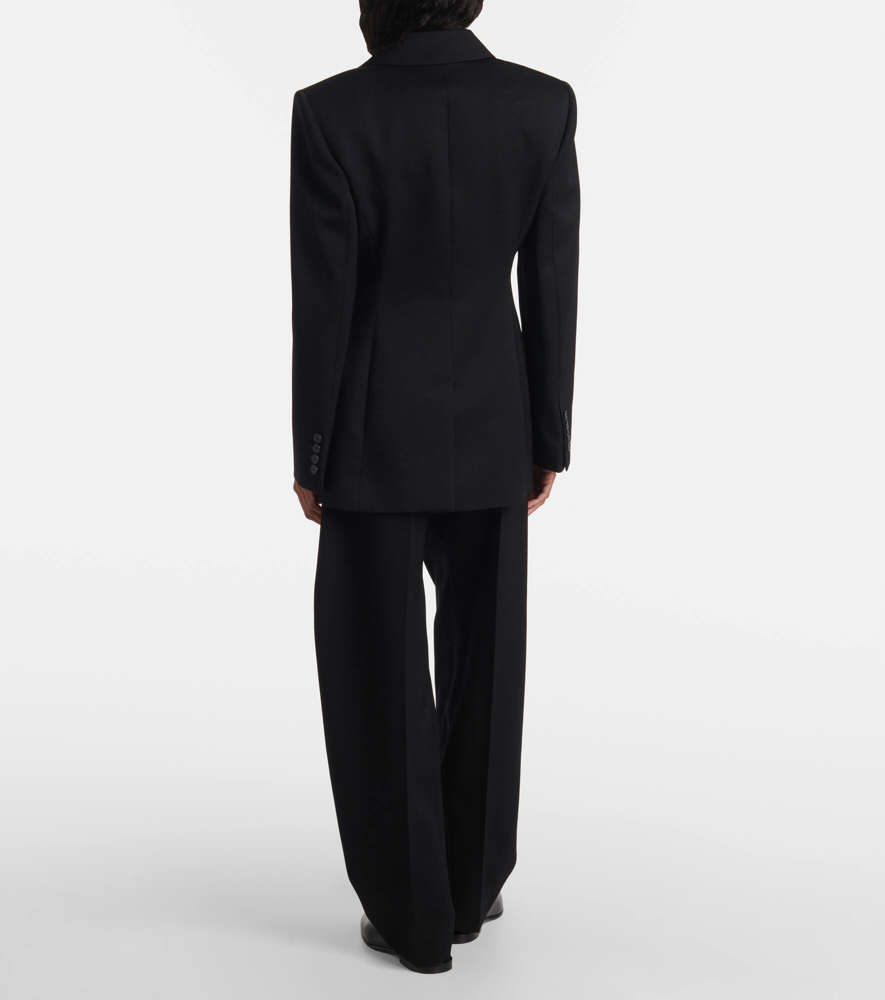Double-breasted satin-trimmed wool blazer - 3