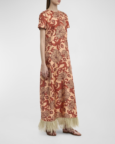 La DoubleJ Short-Sleeve Feather-Hem Maxi Swing Dress outlook