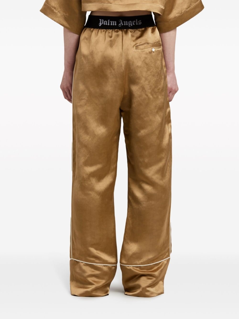 logo-print strap cotton flared trousers - 5