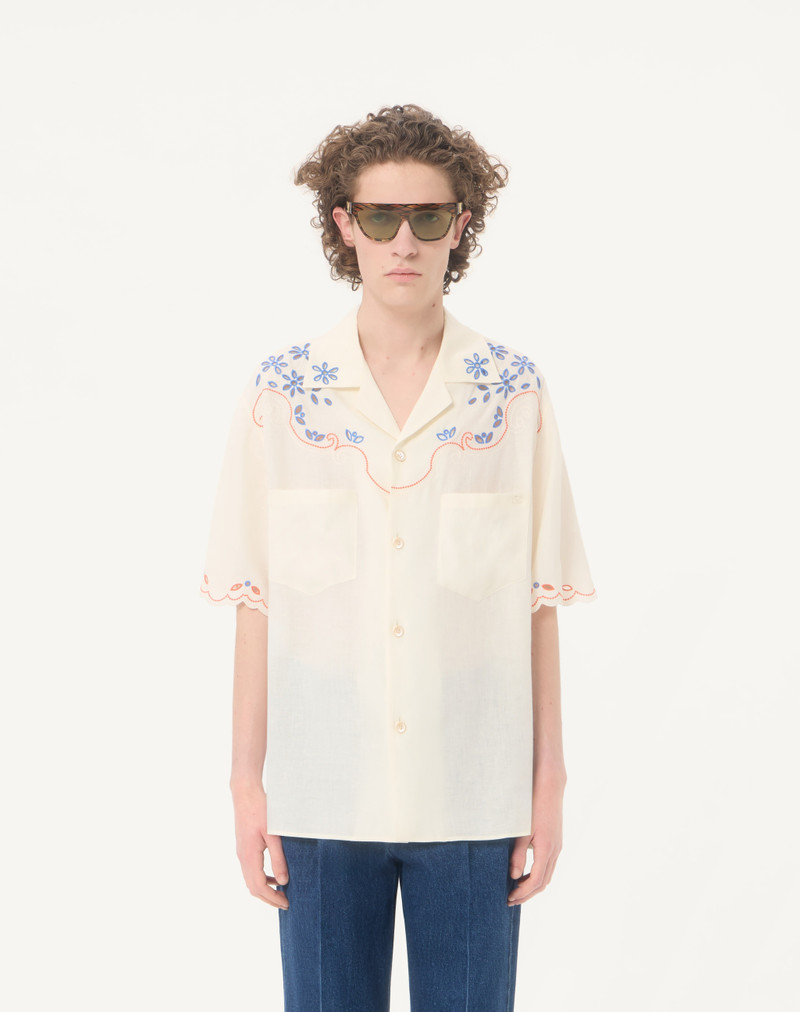 VALENTINO LINEN BOWLING SHIRT IN SAN GALLO WITH VLOGO EMBROIDERY 5