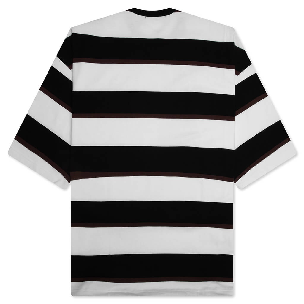 COTTON JERSEY MULTI BORDER T-SHIRT - BLACK/BROWN/WHITE - 2