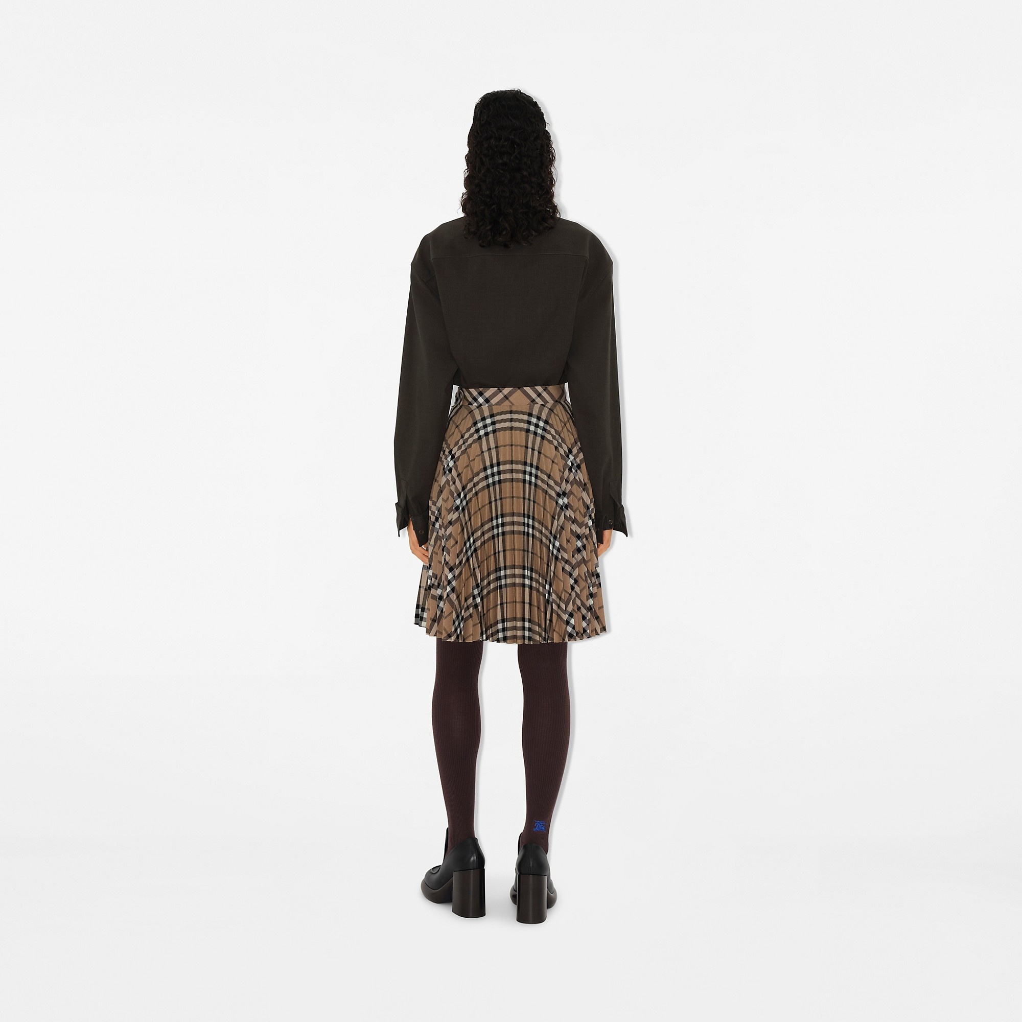 Pleated Check Wool Blend Skirt - 4