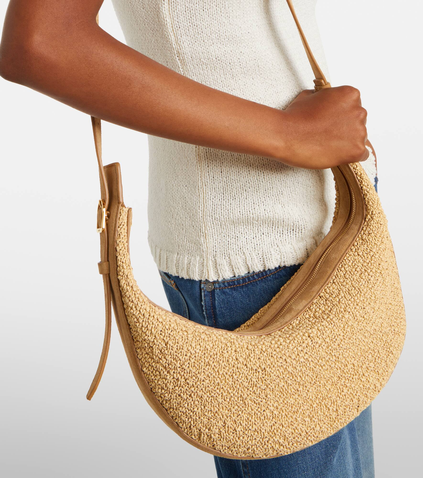 Augustina Small raffia and suede crossbody bag - 2