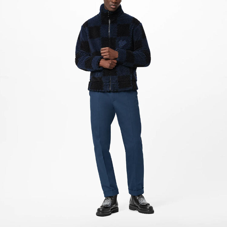 LOUIS VUITTON x NIGO2 Crossover LV2 SS22 Grid Lamb's Wool Zipper Stand Collar Jacket Autumn Blue 1A9 - 4