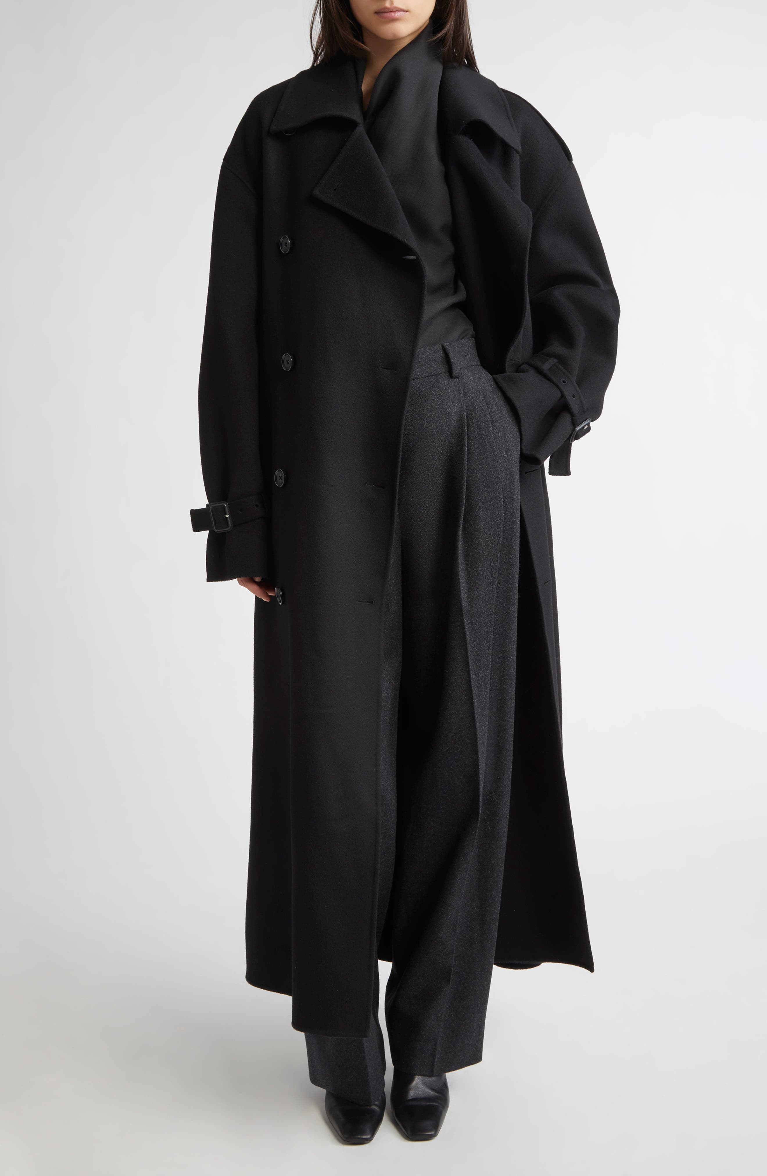 TOTEME Fluid Pleated Trousers in Mid Grey Melange at Nordstrom - 2