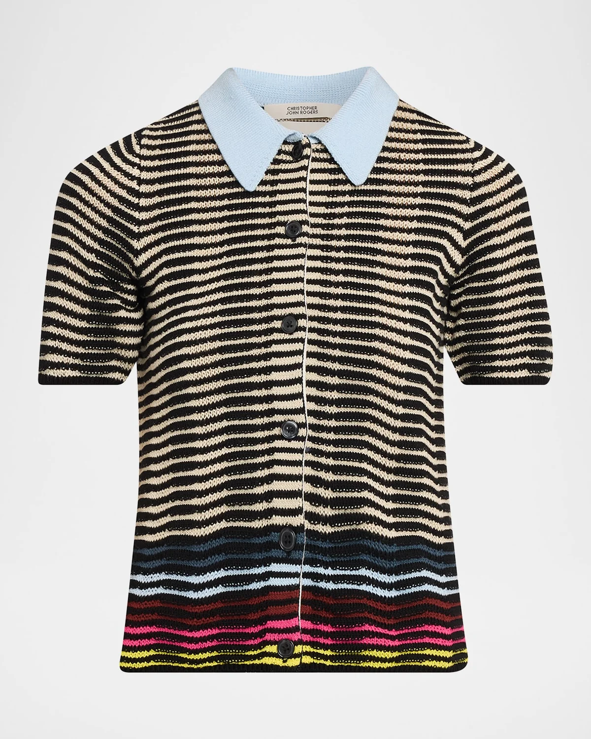 Wave Knit Short-Sleeve Polo Shirt - 1
