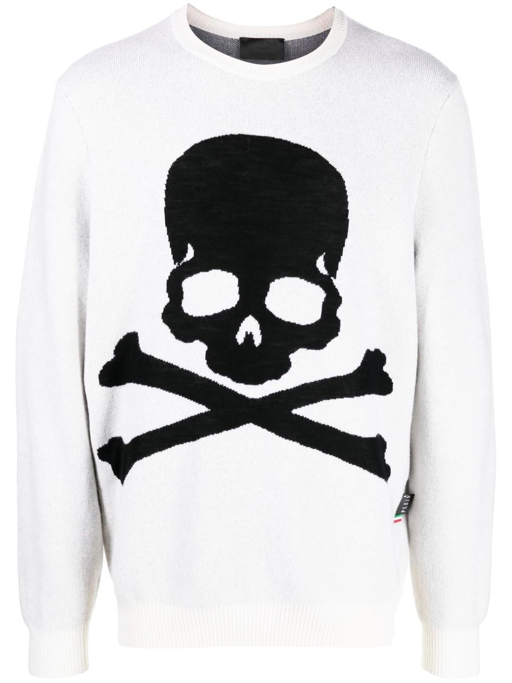 embroidered-skull crew neck sweater - 1