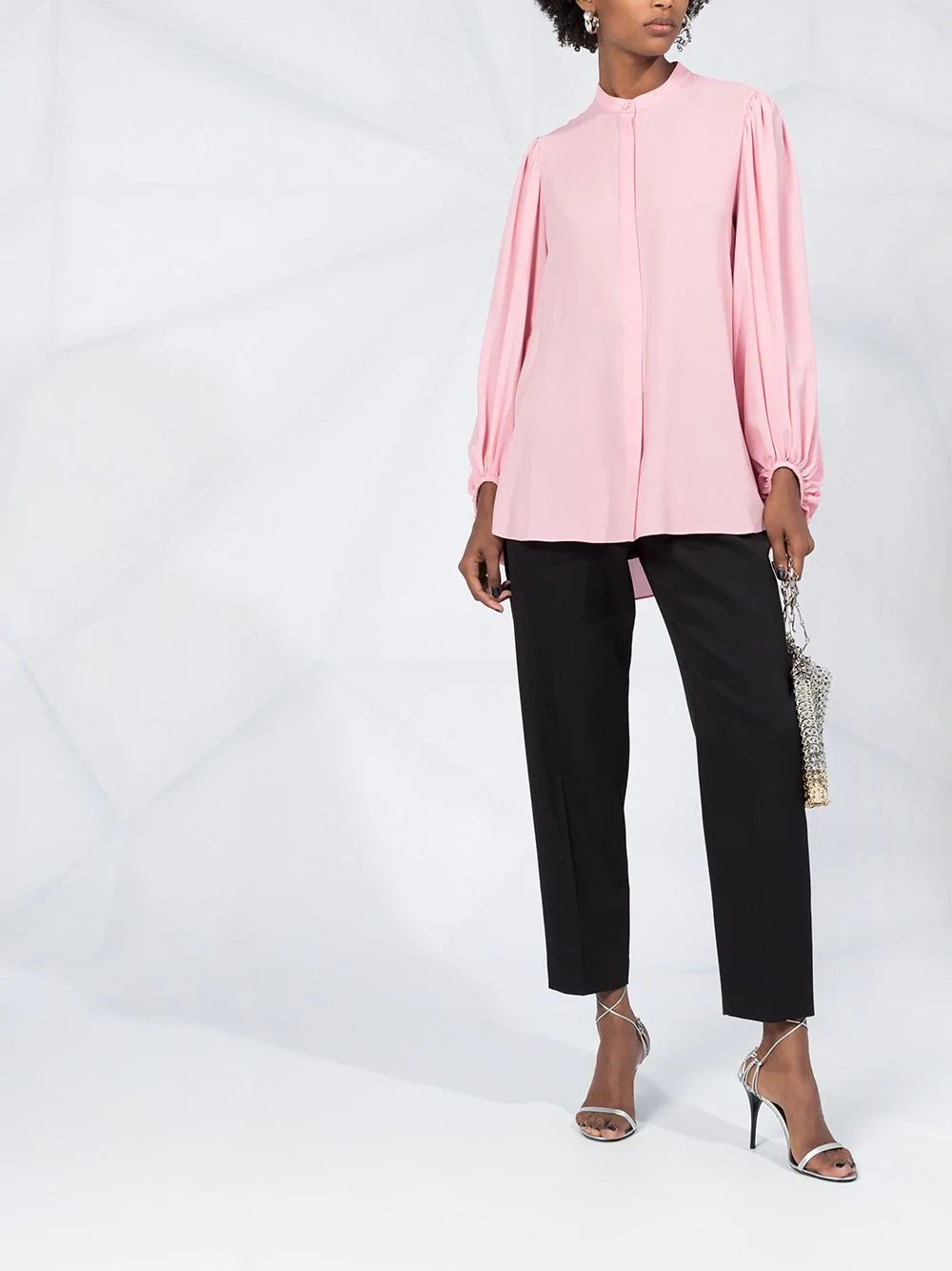 draped-sleeve collarless blouse - 2