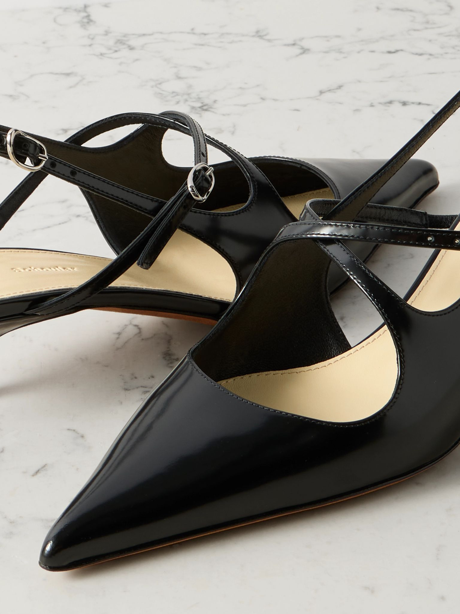 Slash patent-leather slingback pumps Black - 4