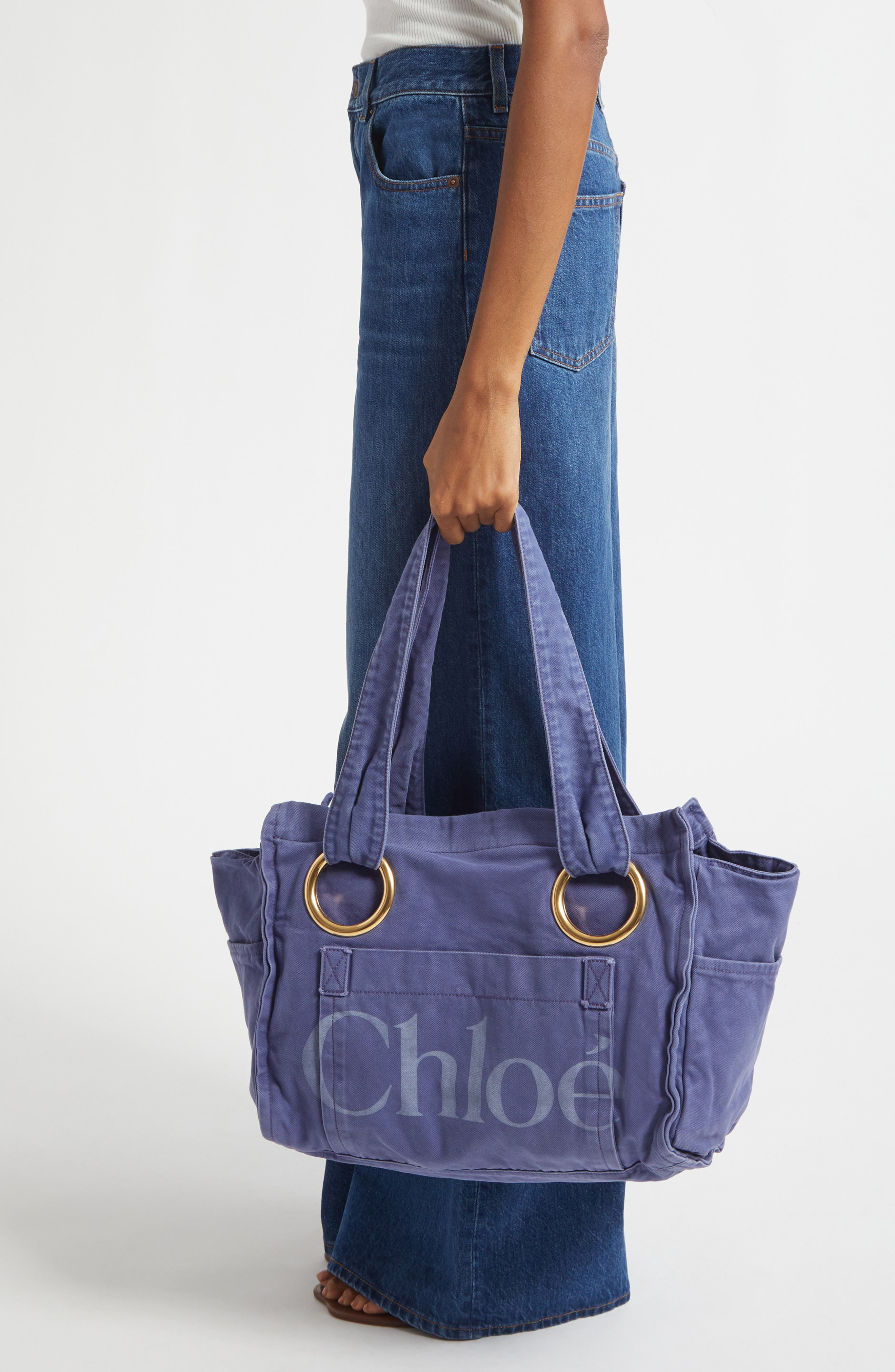 Chloé Medium Plage Washed Cotton Tote in Evening Blue at Nordstrom - 1