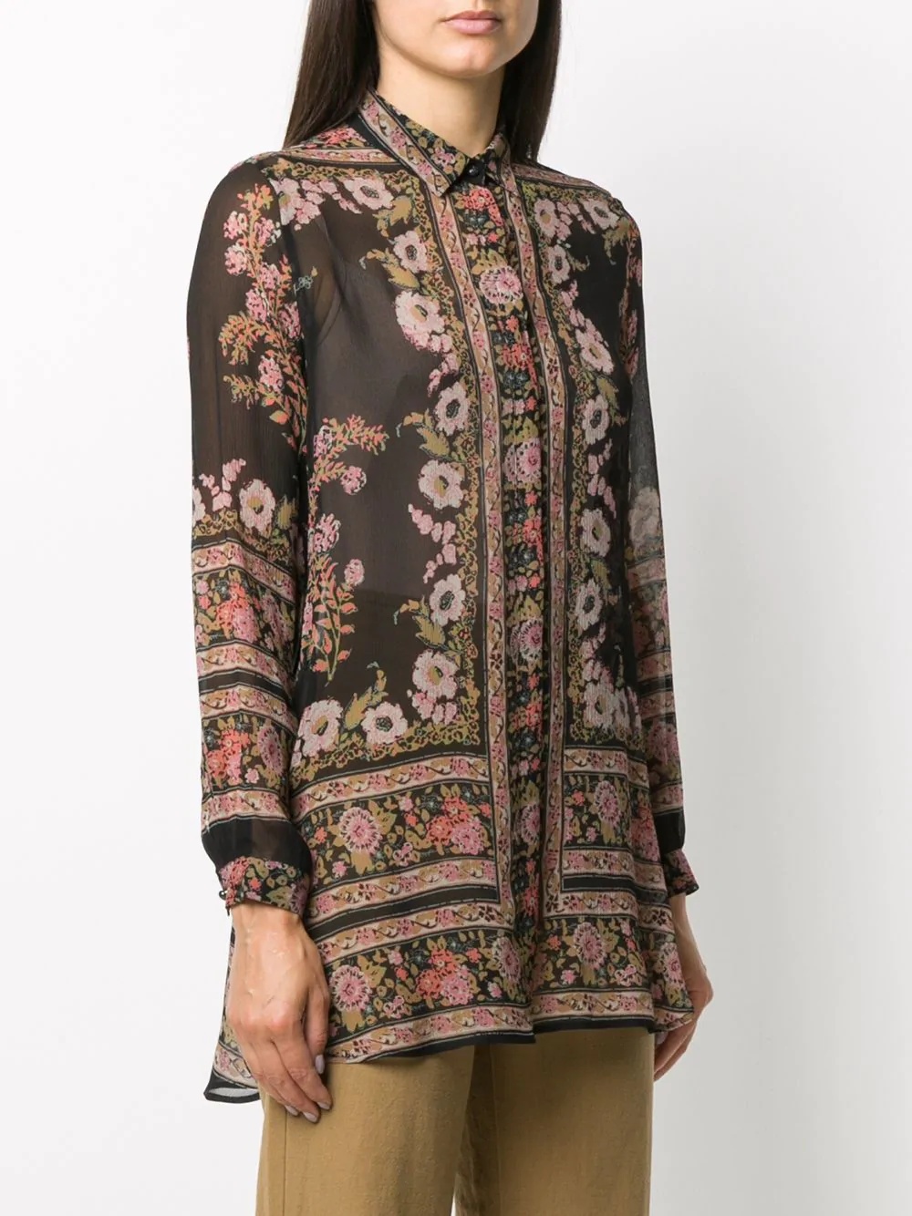 floral-print silk blouse - 3