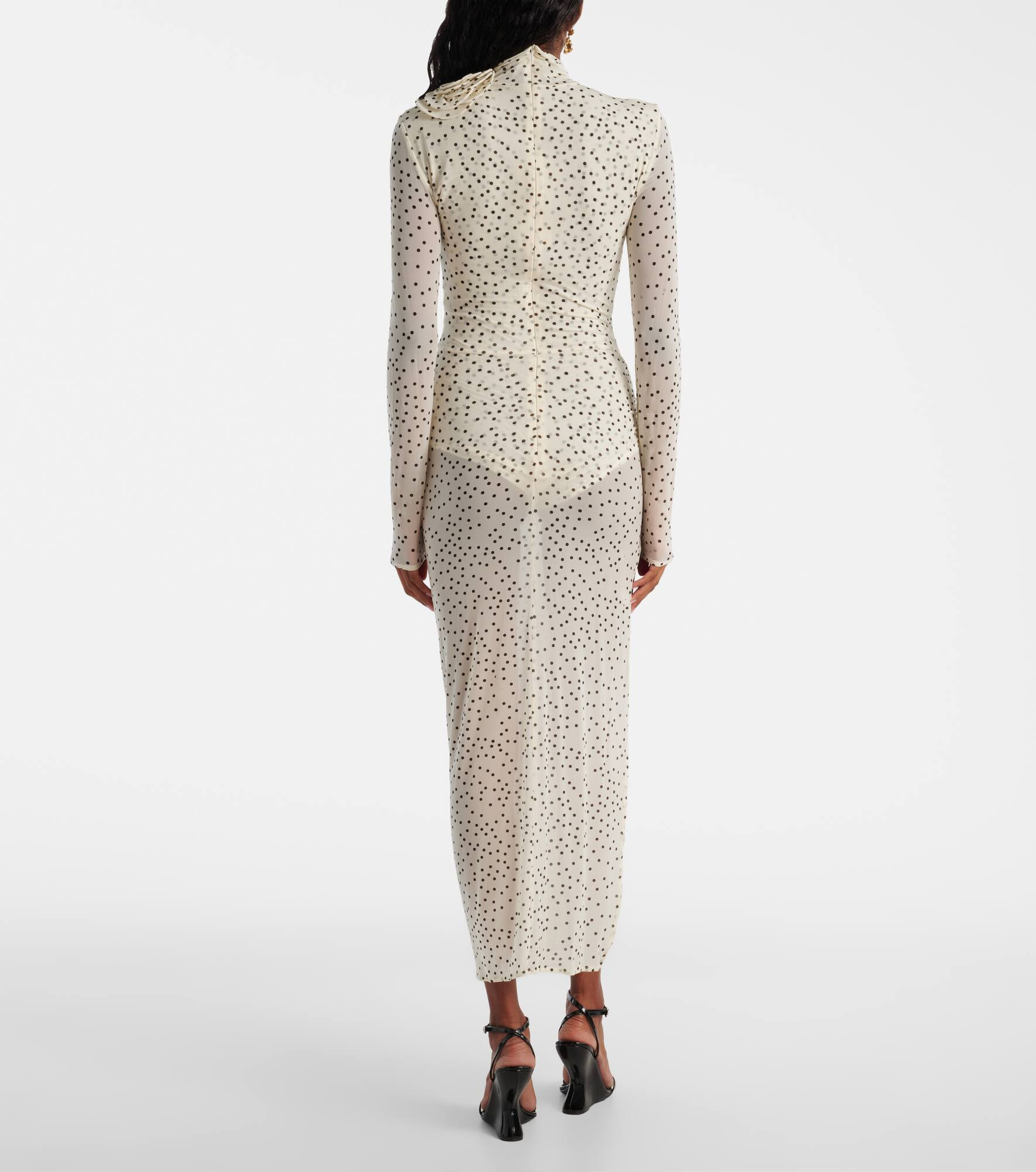 Floral-appliqué polka-dot maxi dress - 3