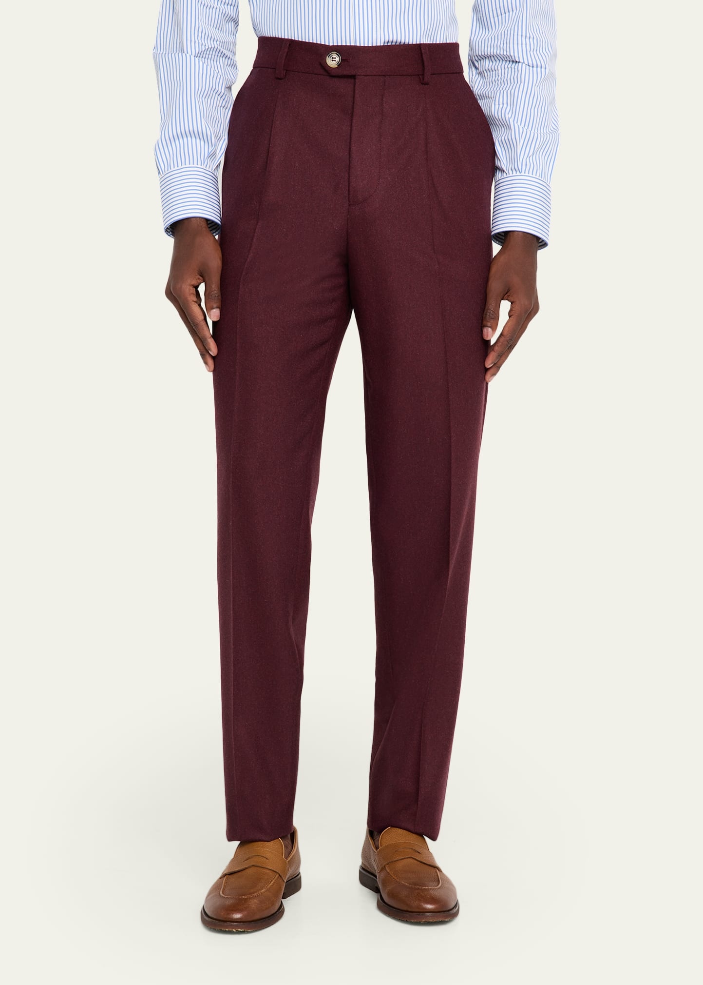 Men's Wool Flannel Single-Pleated Pants - 4