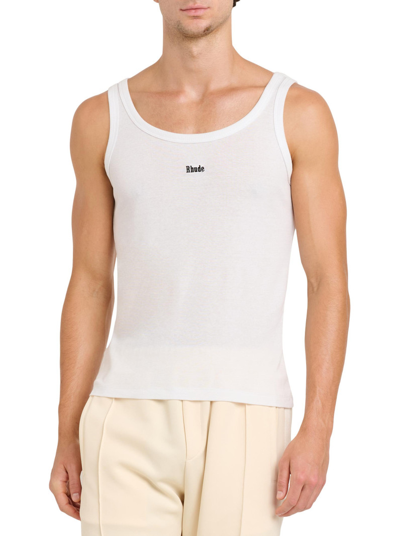 Men's Logo Rib-Knit Tank - White Black 3