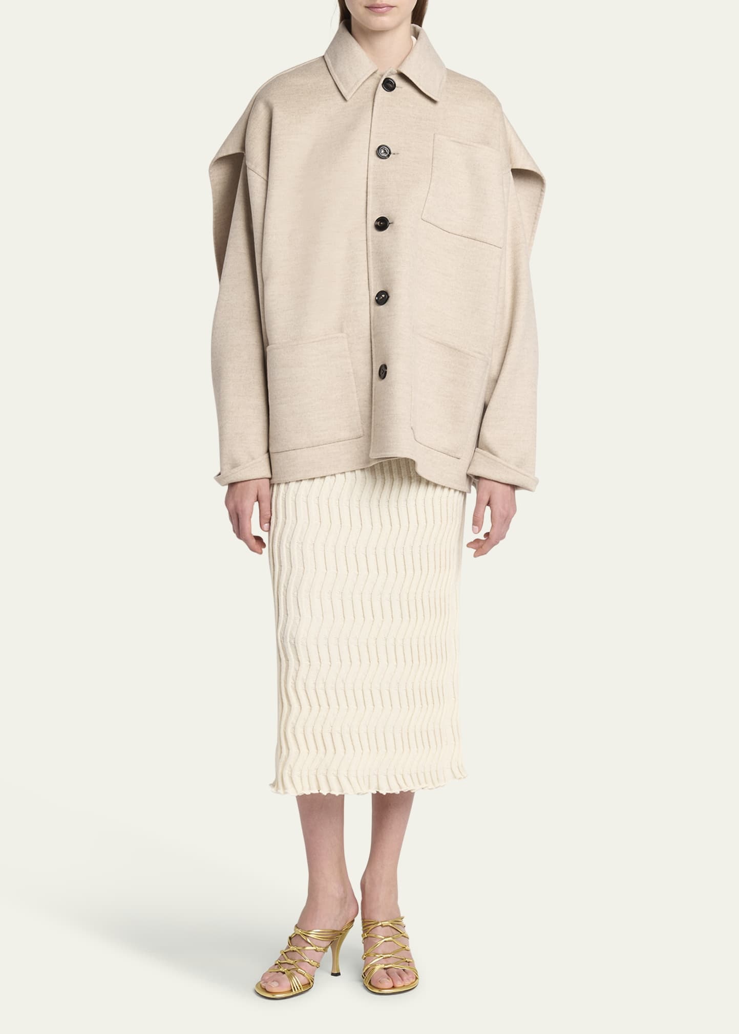 Oversized Light Double Wool Cashmere Jacket - 2