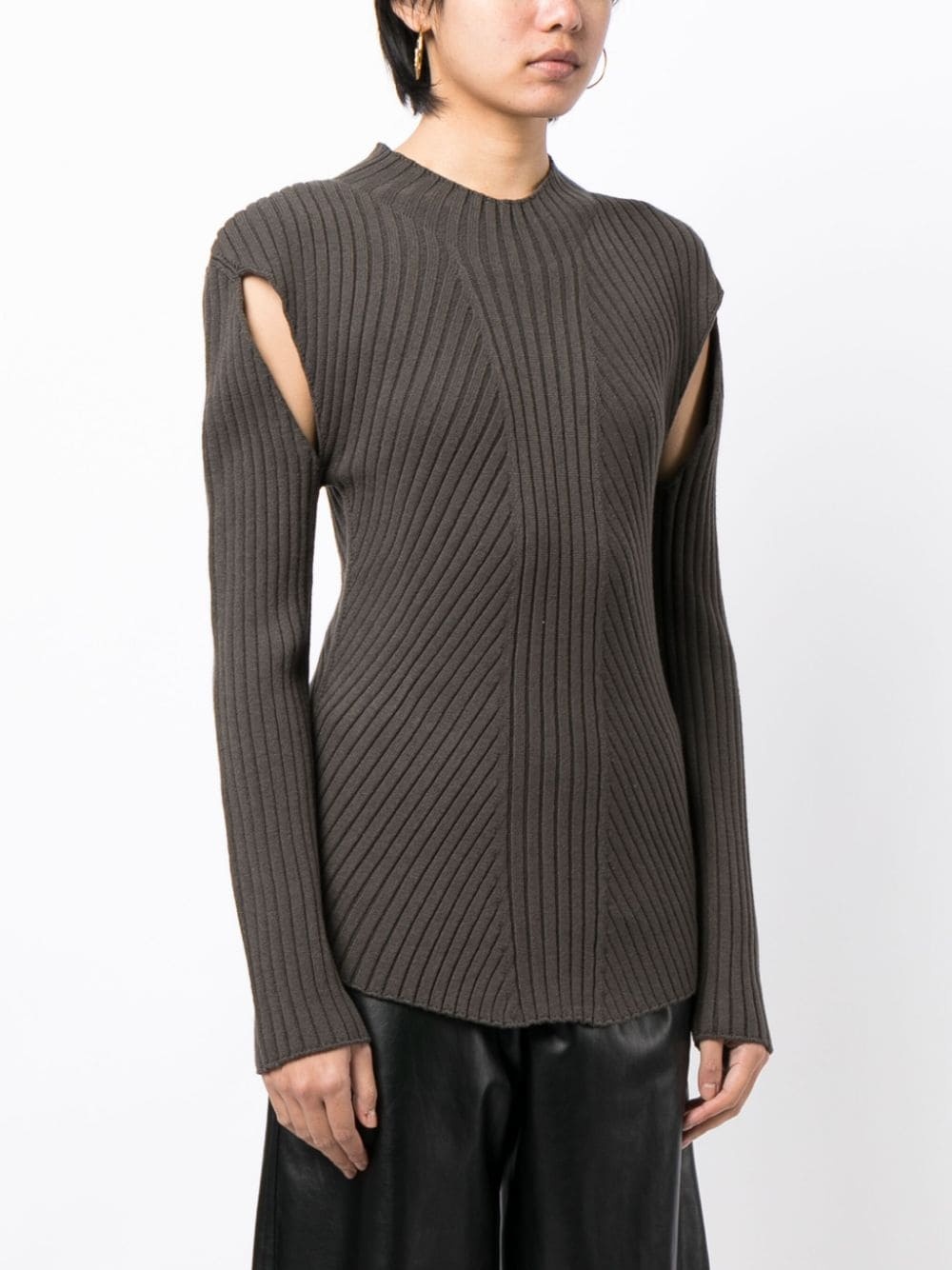 cut-out detailing ribbed-knit jumper - 3