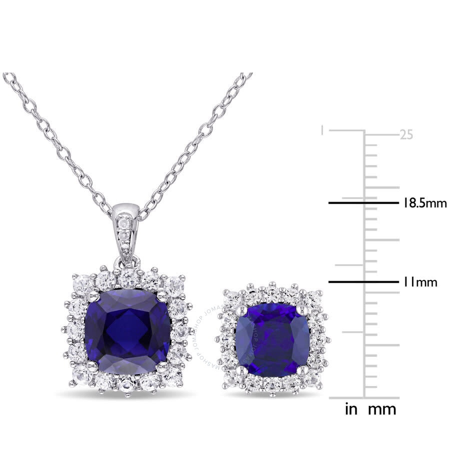 Amour - AMOUR 2-pc Set Of 8 1/2 CT TGW Created Blue Sapphire, Created White Sapphire Earrings and Pendant wi - 2