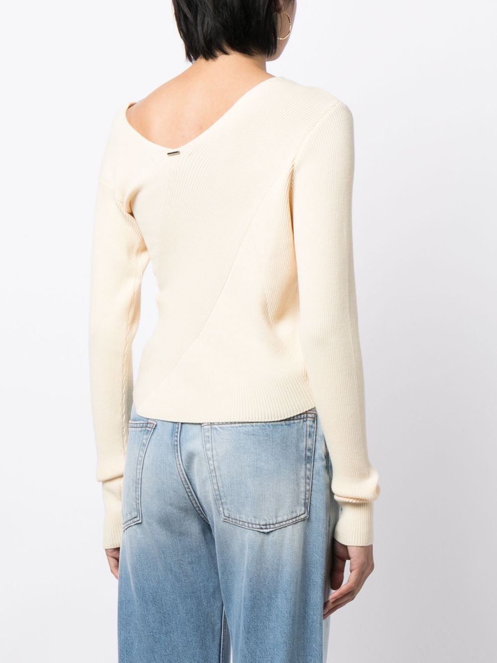 asymmetric-design ribbed-knit jumper - 4