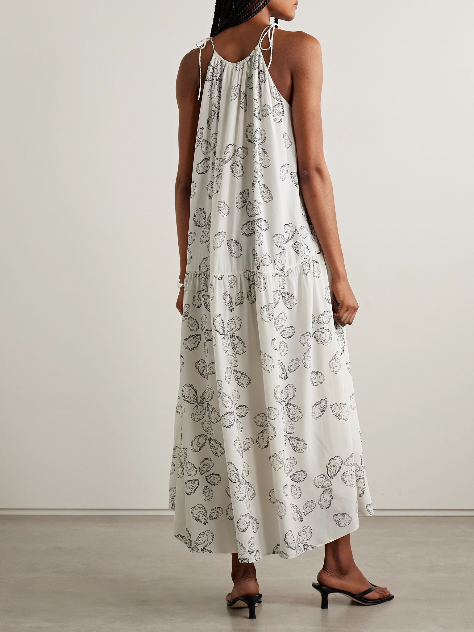 Santana printed voile midi dress White - 3