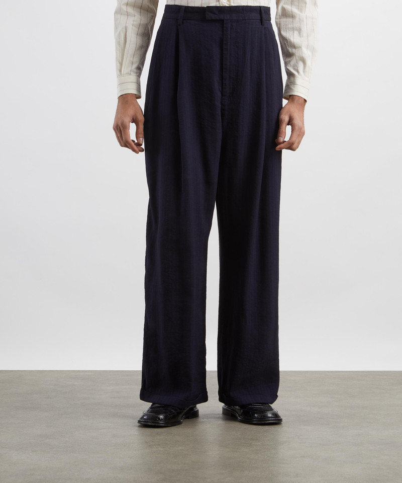 BARENA Navy Braghier Wide-Fit Herringbone Trousers outlook