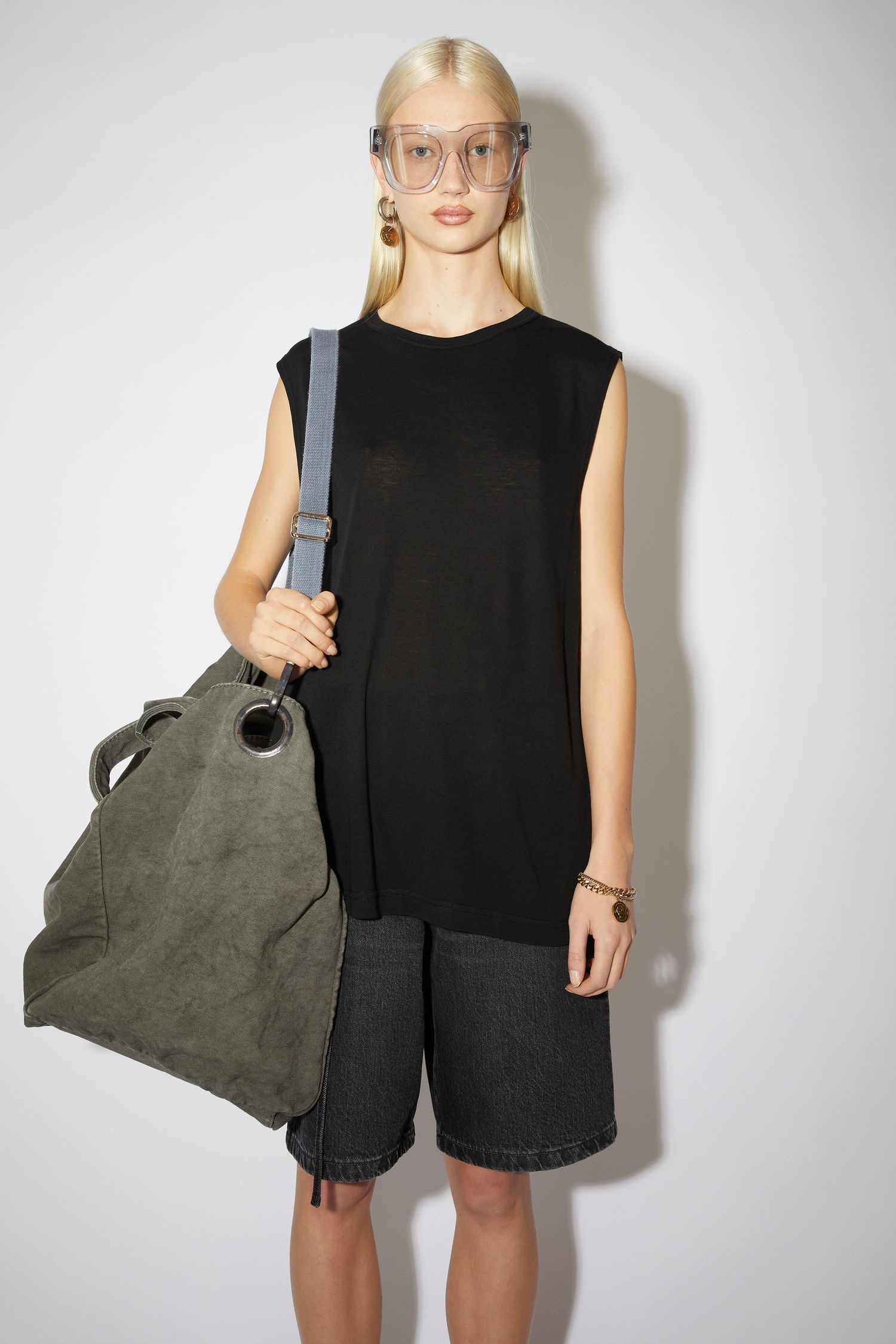 Sleeveless jersey top - Black - 2