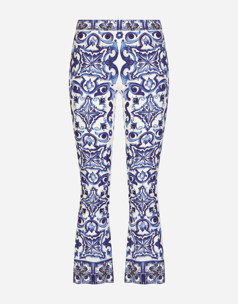 Flared trumpet-leg charmeuse pants with majolica print - 1