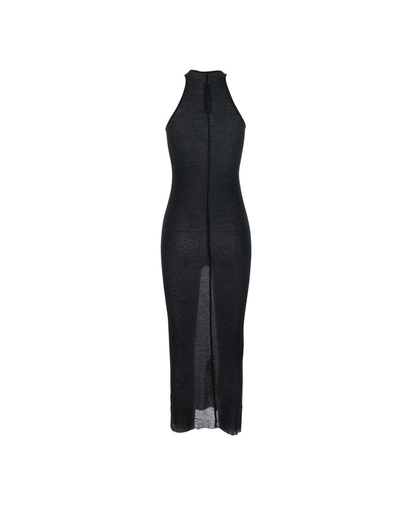 Black Semi-transparent Sheath Dress In Viscose And Silk Blend Woman - 2