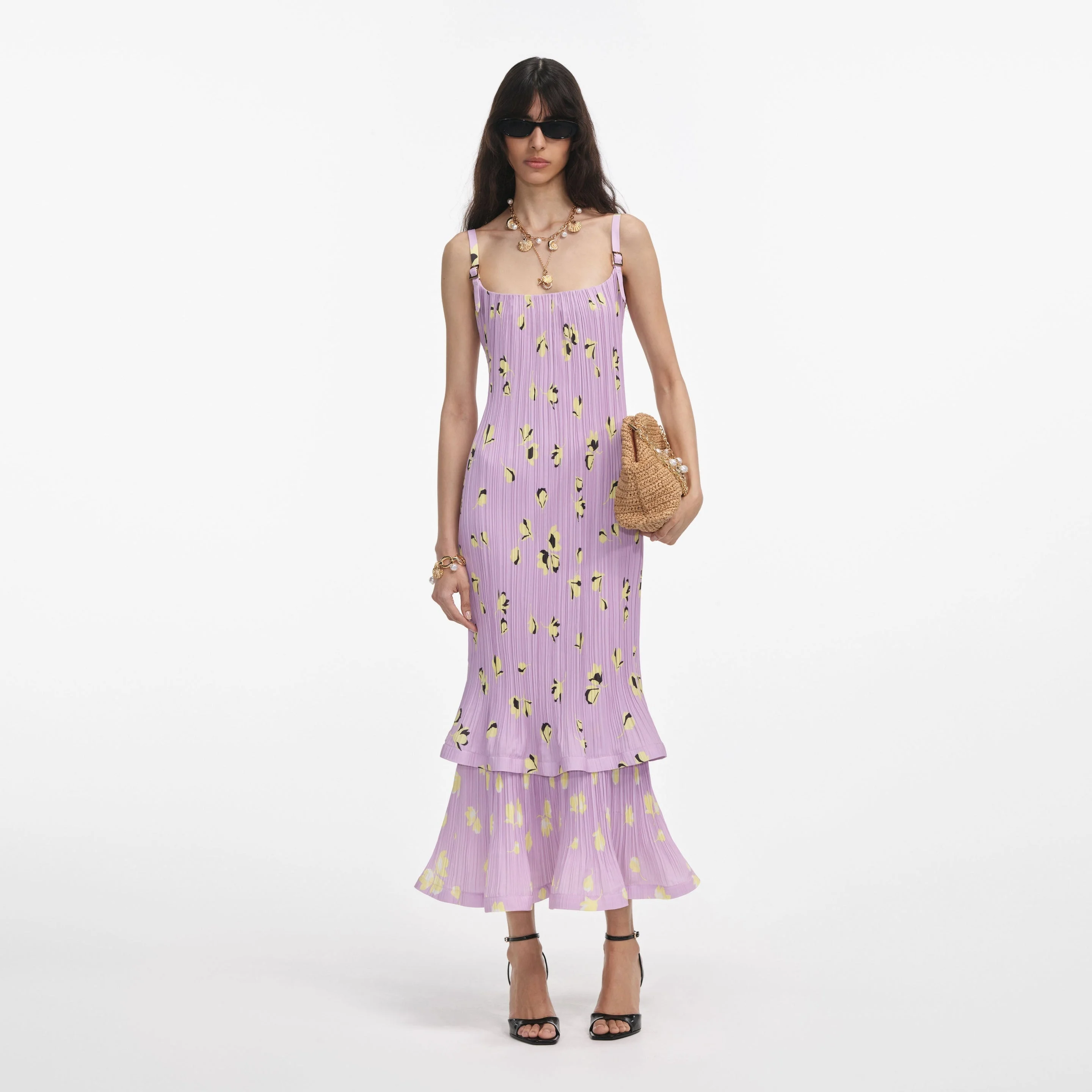 knee length dresses for ladies SELF-PORTRAIT Chiffon Lilac Size US 4 Midi Dress