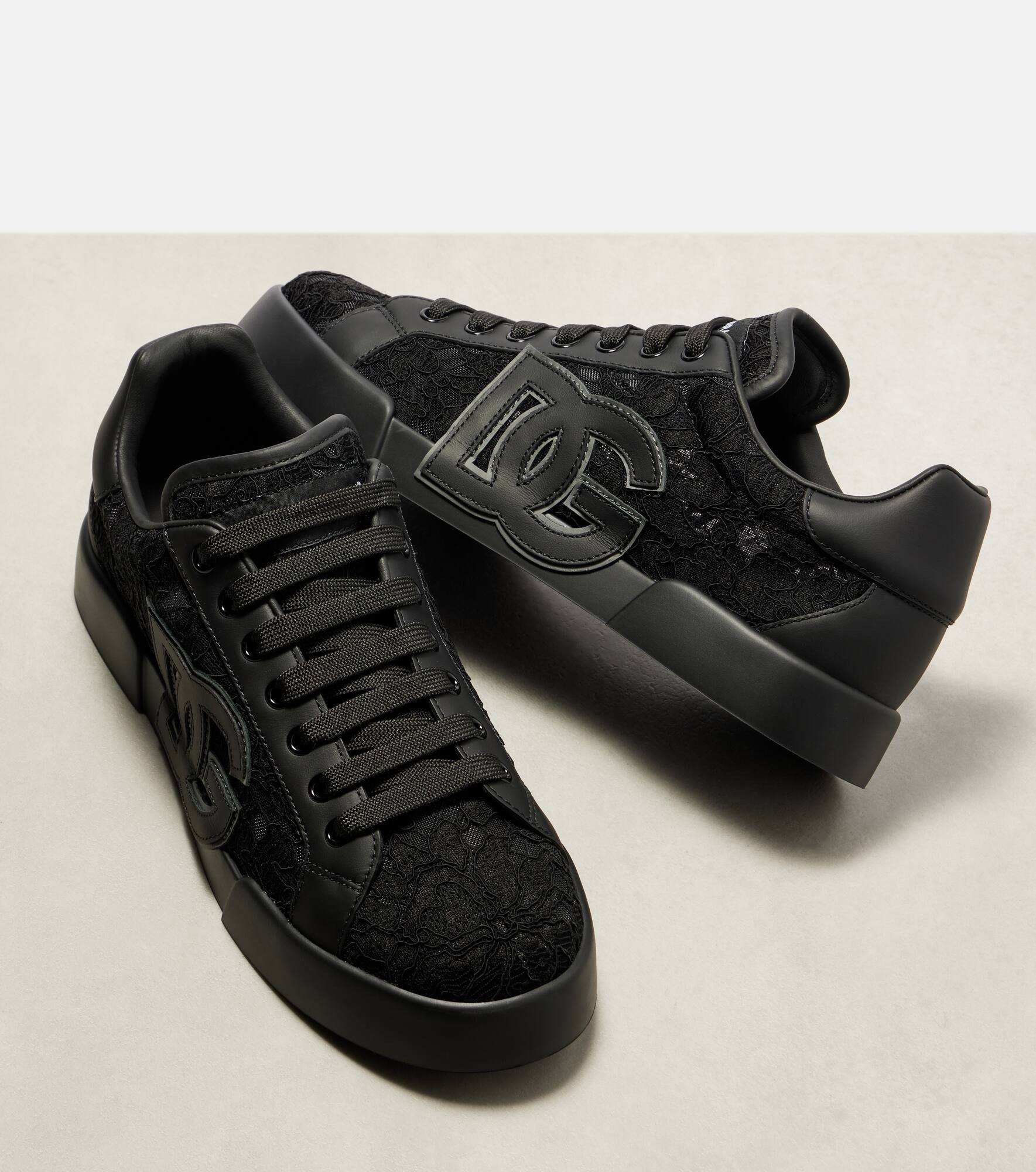 Portofino lace-trimmed leather sneakers - 5