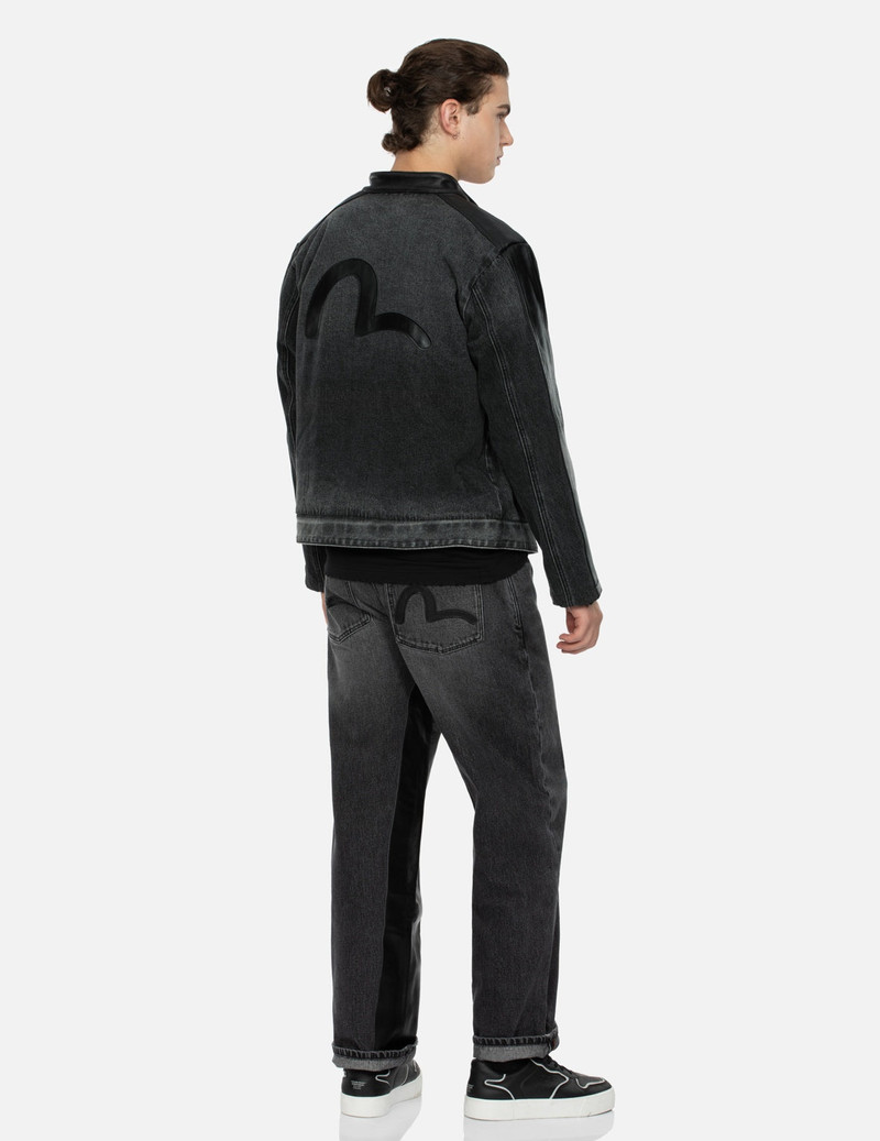 LEATHER LOGO AND SEAGULL APPLIQUÉ REGULAR FIT DENIM MOTO JACKET 4