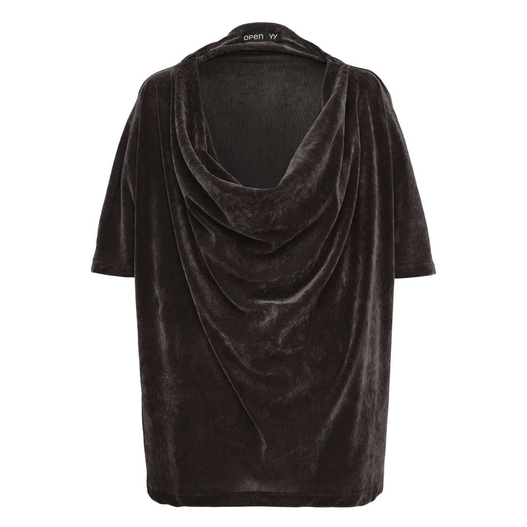Velvet Cowl Neck Tee - 1