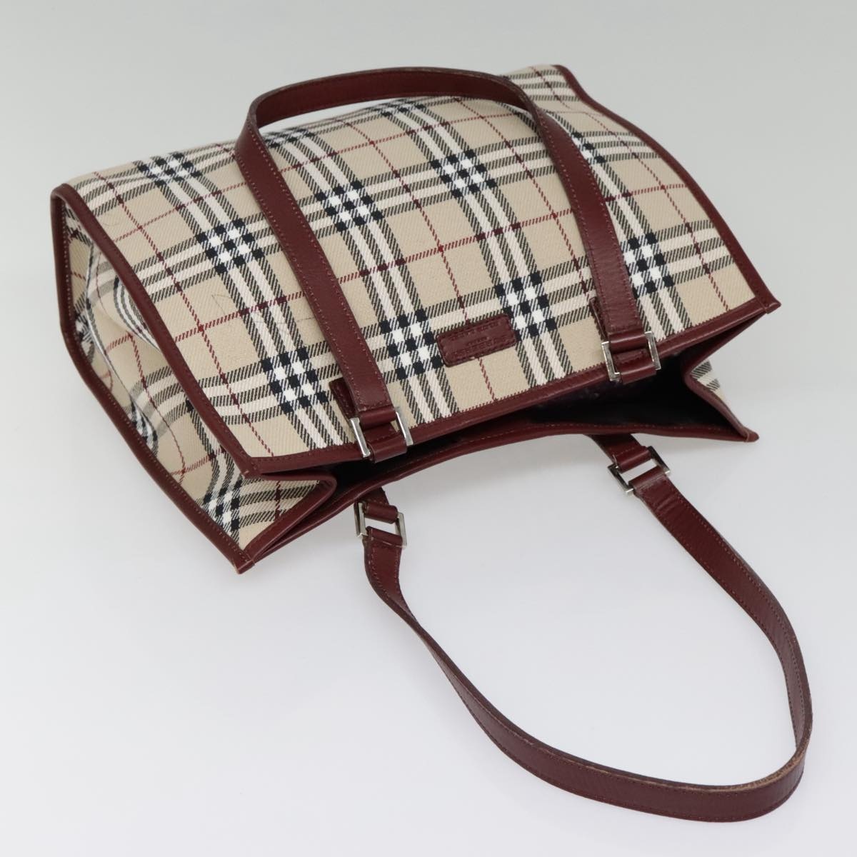 Burberry Nova Check Blue Label Tote Bag Canvas Beige Red Brown Silver - 7
