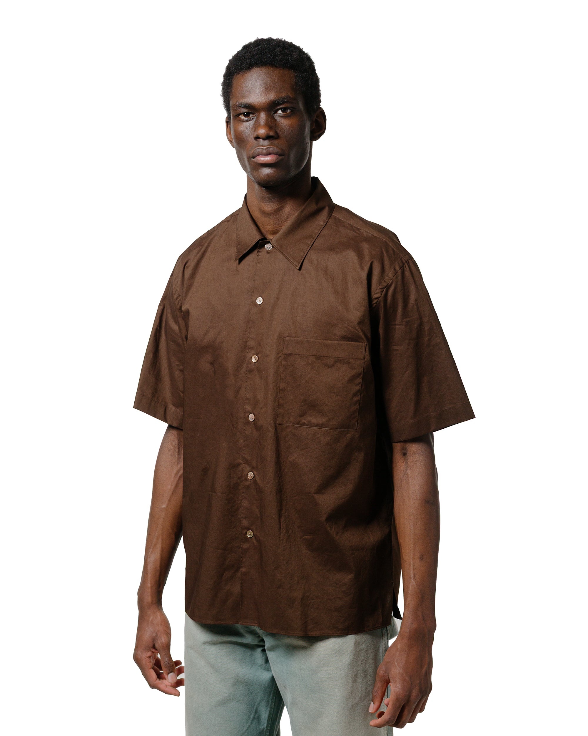Washed Finx Typewriter Open Collar Half Sleeved Shirt Dark Brown - 2
