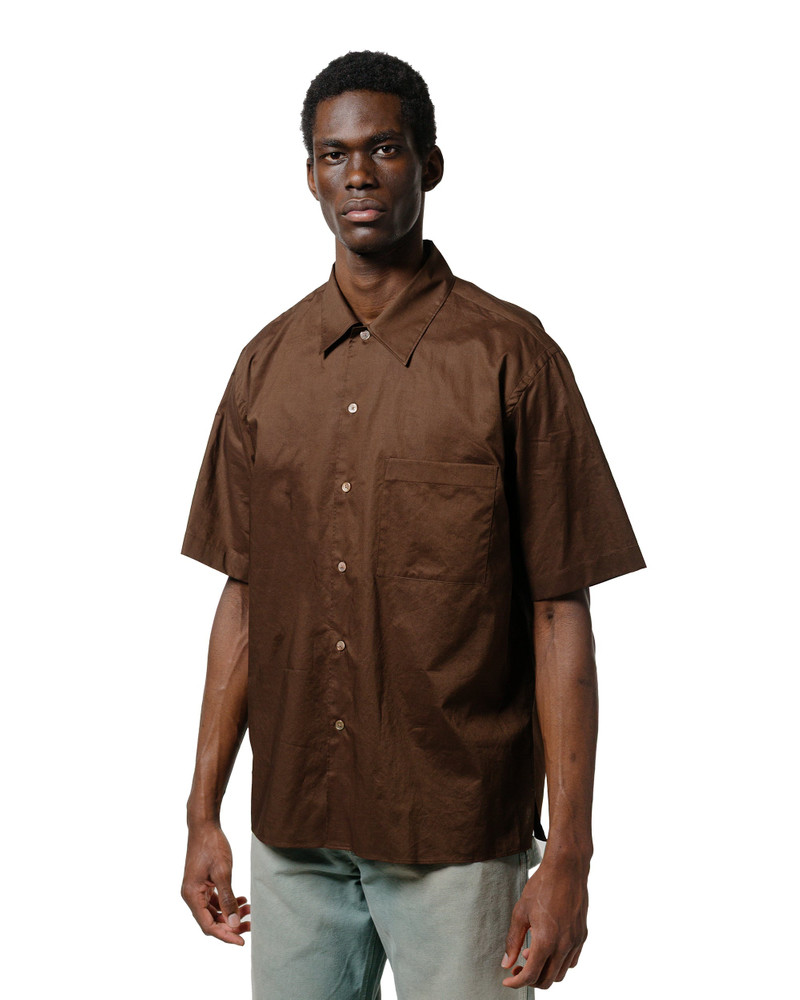 AURALEE Washed Finx Typewriter Open Collar Half Sleeved Shirt Dark Brown outlook