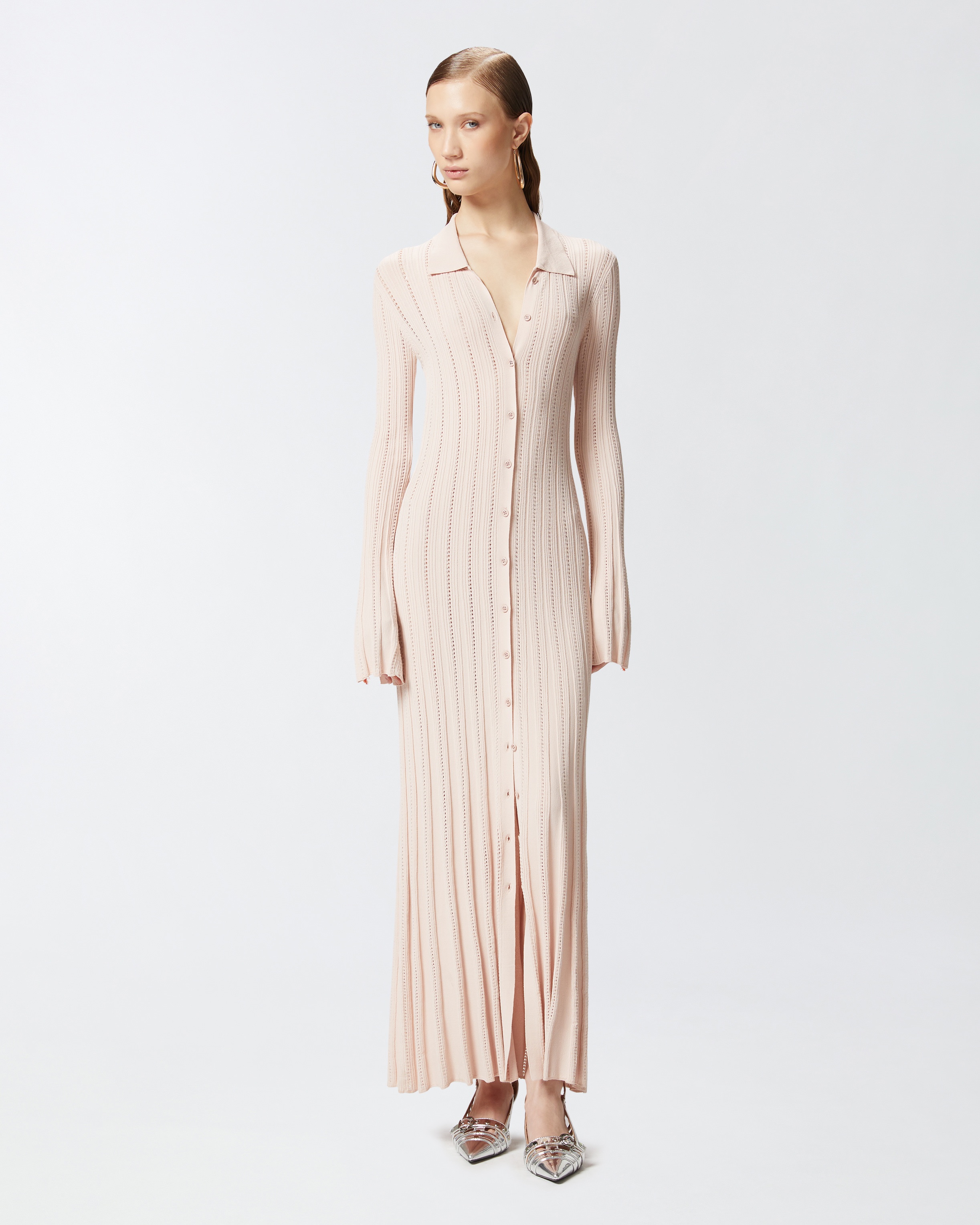 LONG KNIT POLO DRESS WITH OPENWORK - 3