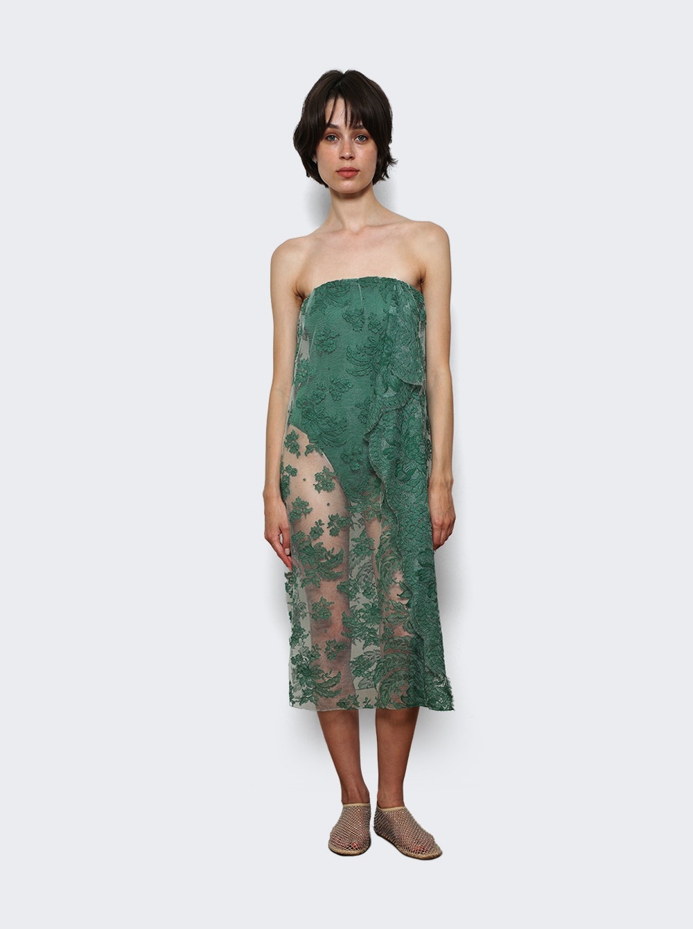 Floating Lace Strapless Dress Evergreen - 2